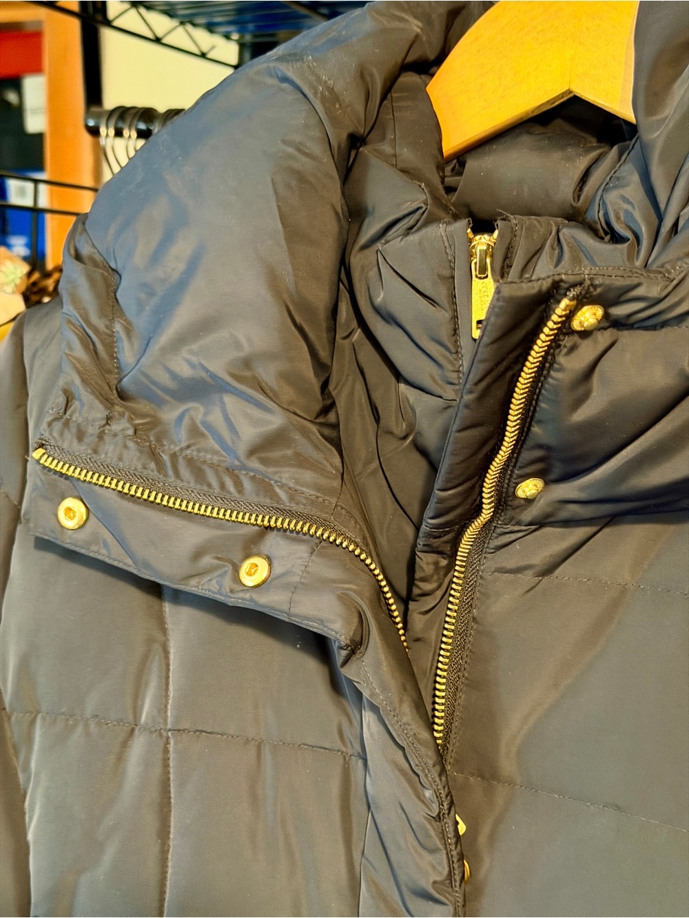 Cole Haan Slate Blue Quilted Long Puffer Coat with Hood - Picture 7 of 13